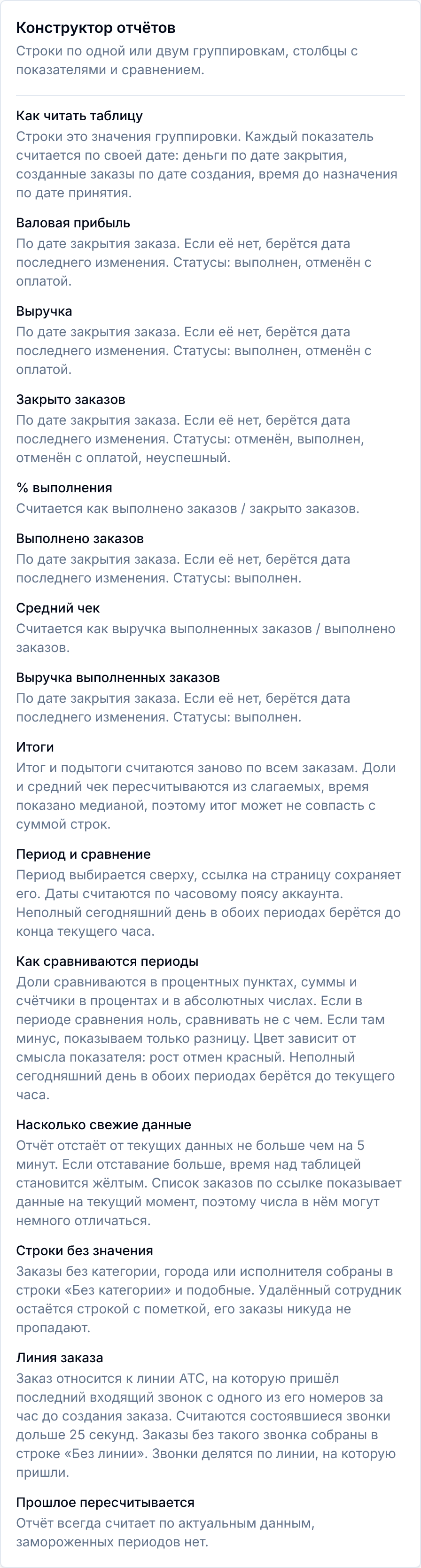 Окно «Об отчёте»